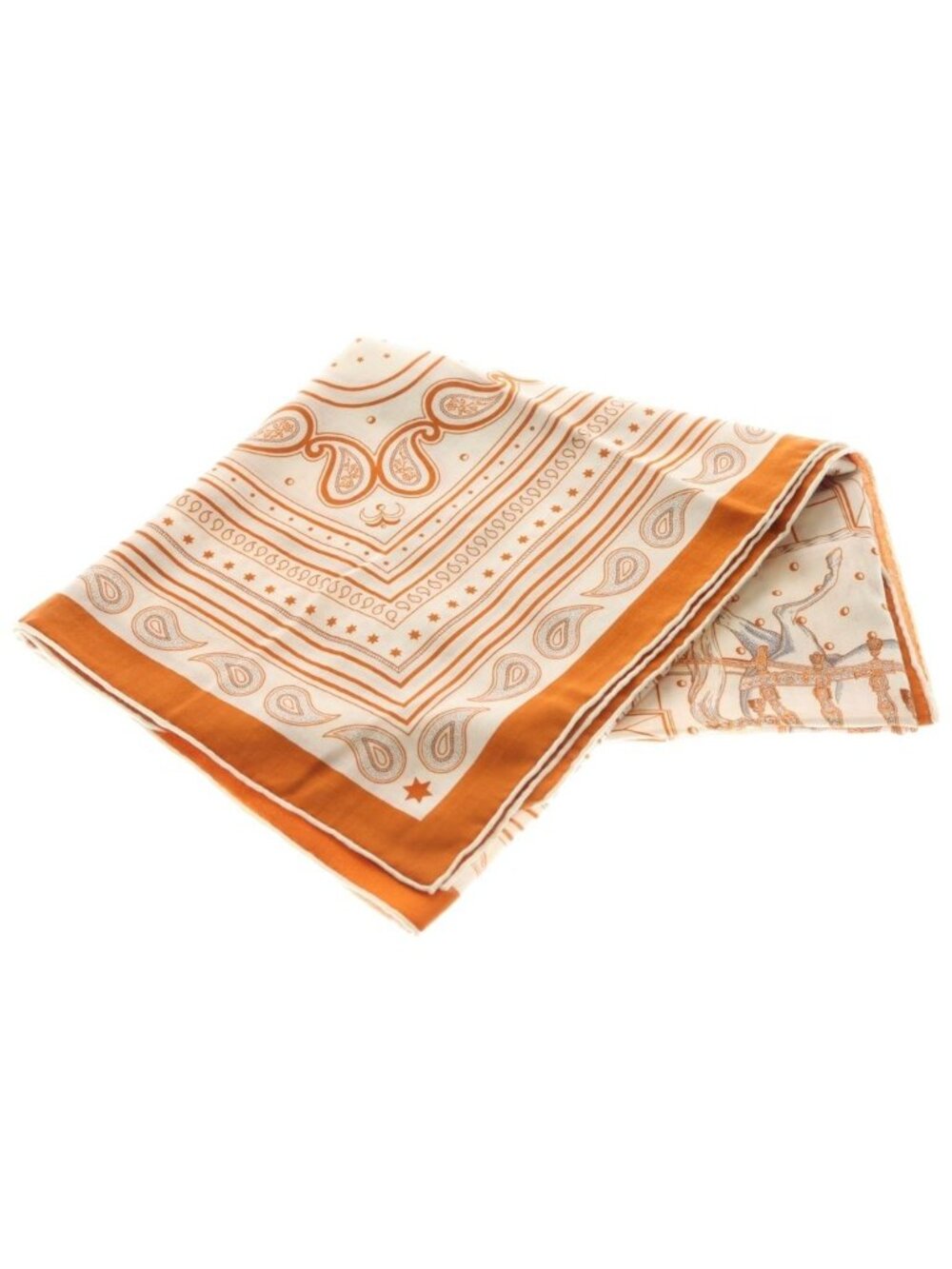 Hermes Carre Geant Grand Appara Bandana Scarf Cashmere Cotton Orange Cuy White